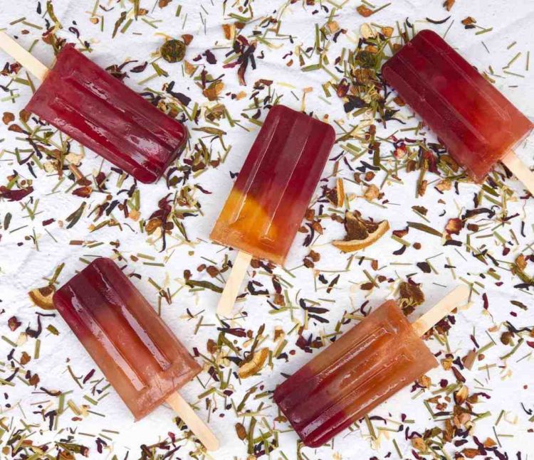 raspberry peach herbal tea popsicles with herbs