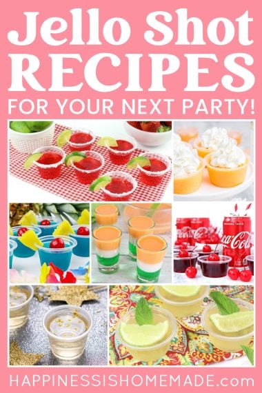 "Jello Shot Recipes for Your Next Party" graphic with collage of Jell-o shot recipe ideas