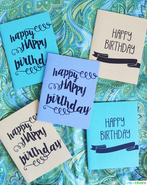 various happy birthday cards on blue background