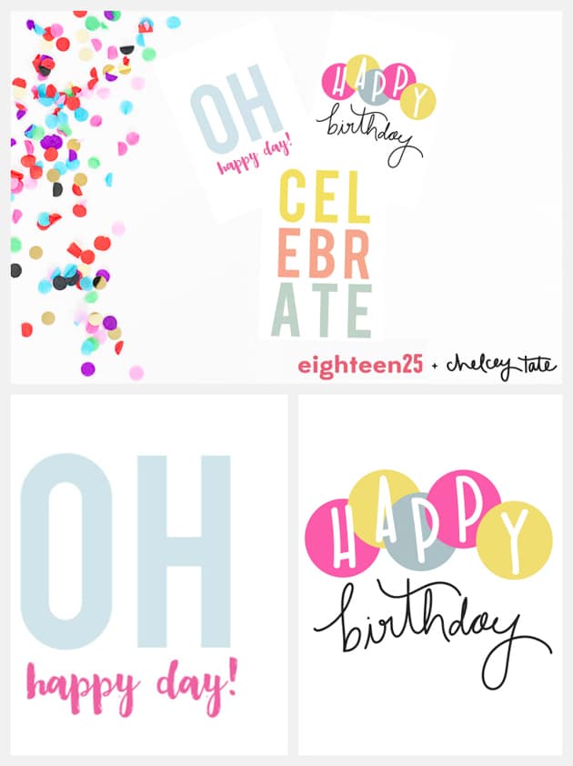 collage of free fun printable birthday cards