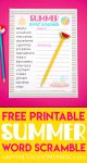 "Free Printable Summer Word Scramble"