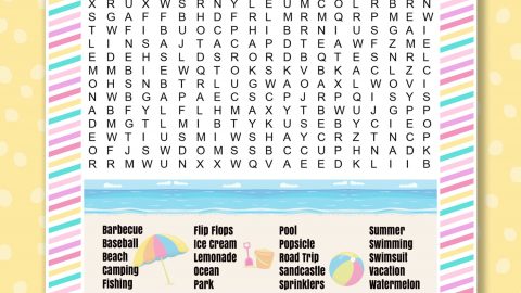 Summer word search with the text, "Free Printable!"