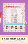 Printable summer word search for kids.