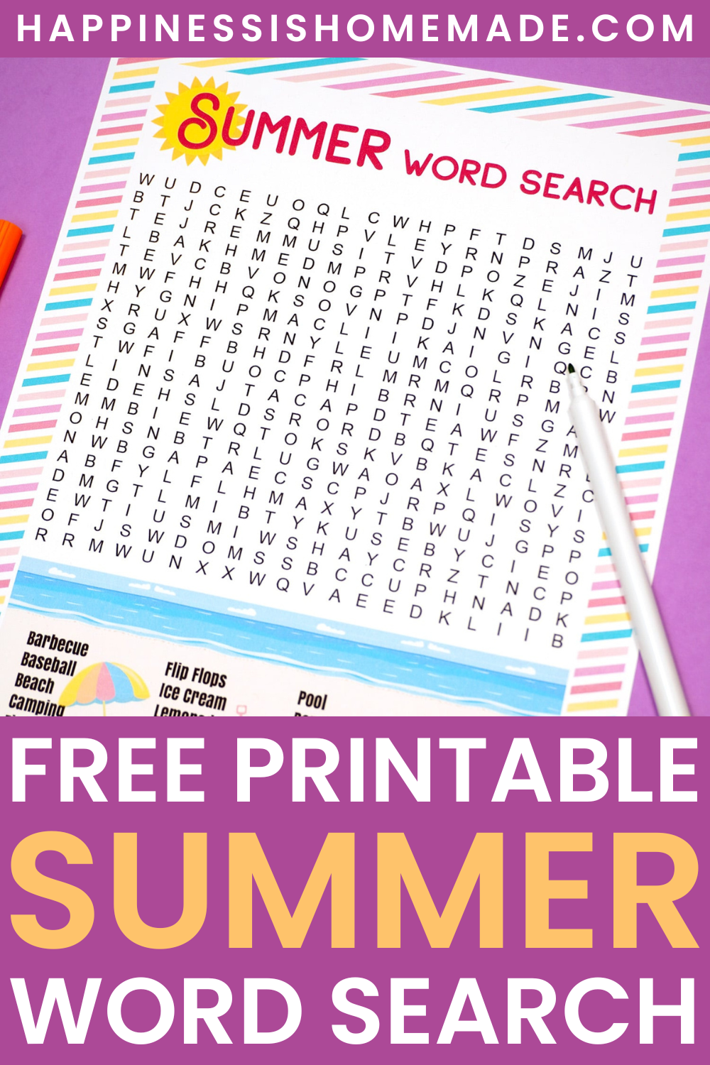 Free printable Summer Word Search