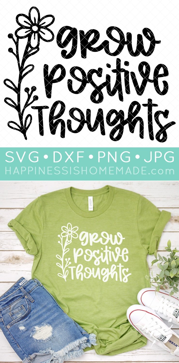 Light green t-shirt with \"Grow Positive Thoughts\" text image and flower image.