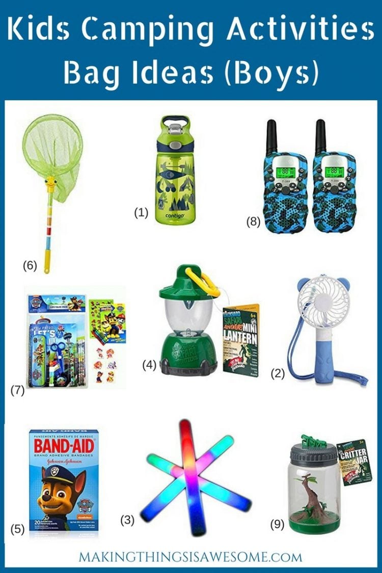 collage of camping items such as lanterns, nets, and more