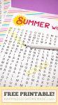 Summer word search with the words "beach" and "loop" circled in yellow.