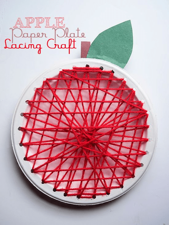 apple paper plate lacing craft made from paper plate and yarn