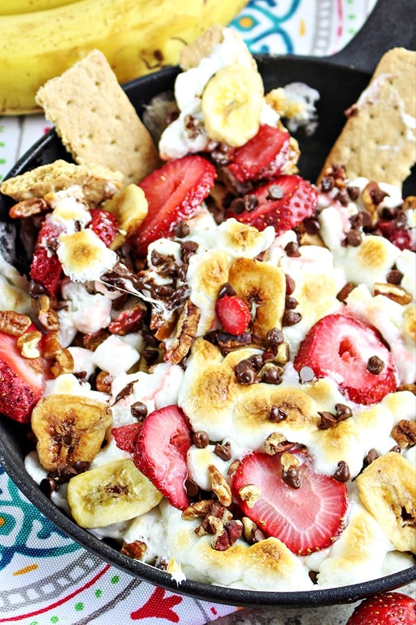 bowl of banana split smores dip