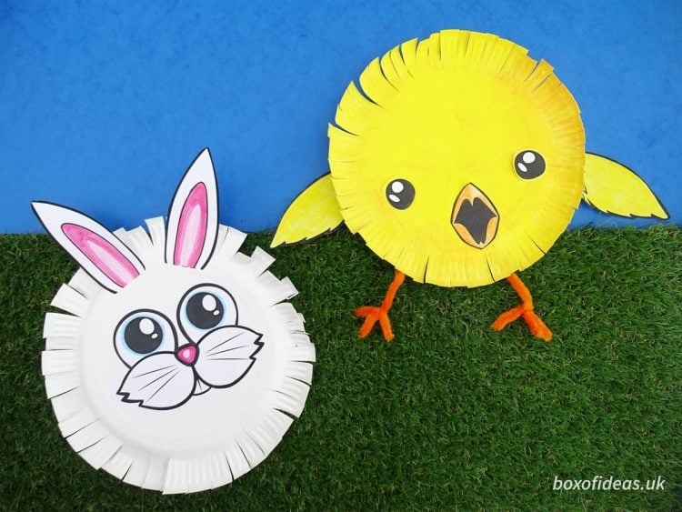 paper plate bunny and chick in grass