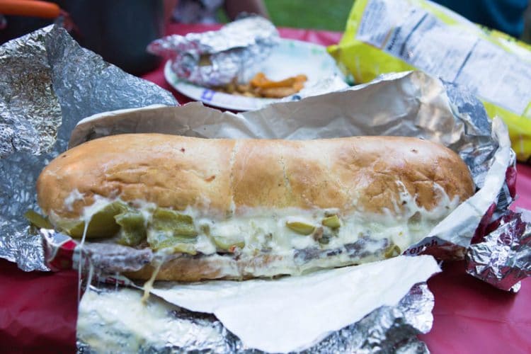 campfire cheese steaks unwrapped from foil