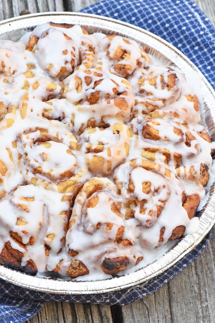 ooey gooey cinnamon rolls on a platter