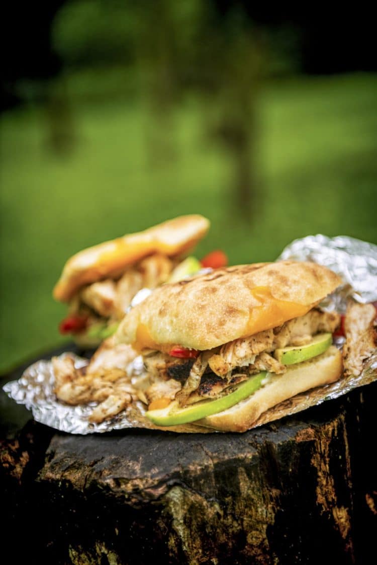 campfire grilled chicken panini in foil