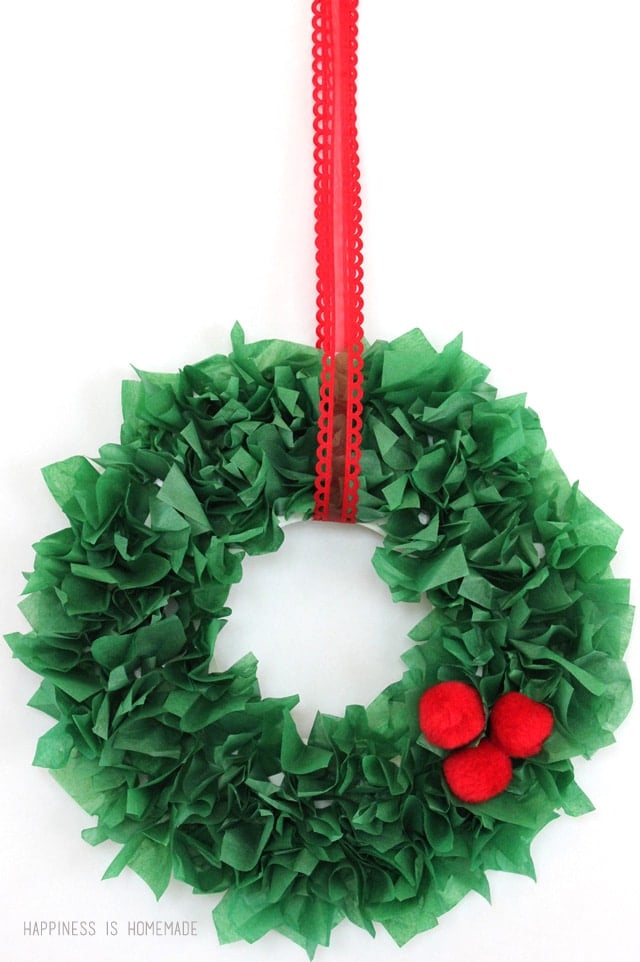 christmas tissue paper wreath craft