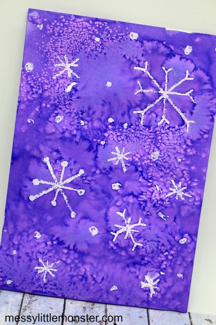 Pretty snowflakes on indigo background painting 