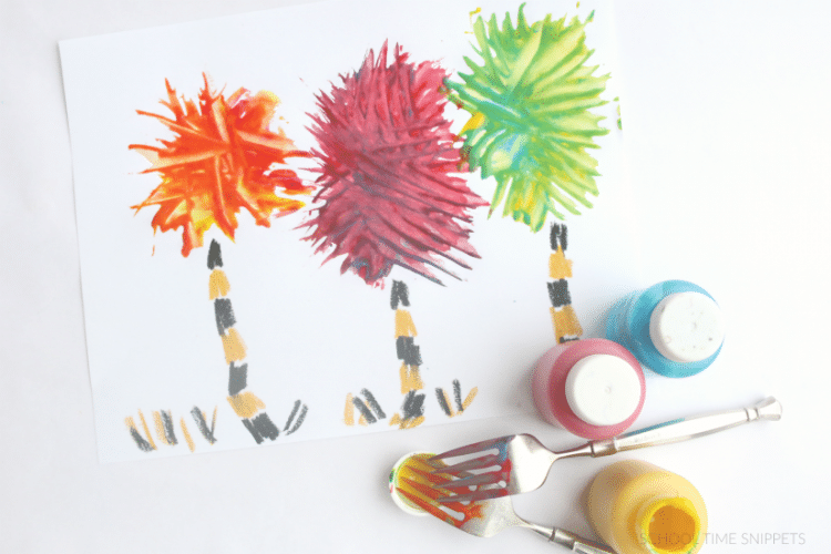 Trees from the Lorax painted using forks 