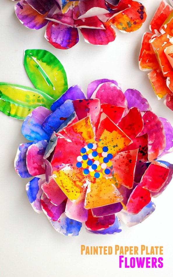 hyper colorful paper plate flowers