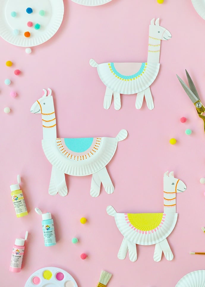 llamas made from paper plate craft with craft supplies