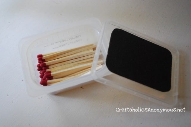 Close up of stick matches in plastic matchbox 