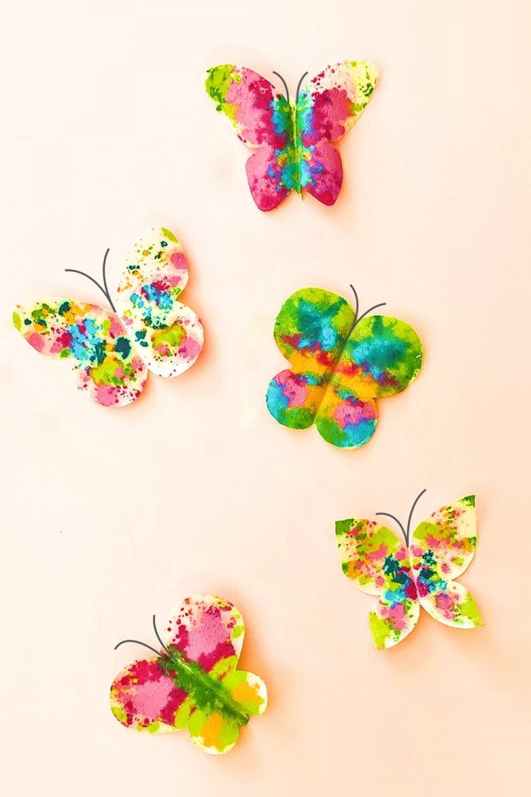 Paper wall art butterflies decorated with melted crayons 