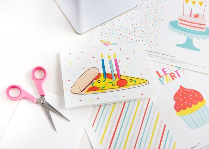 slice of pizza with birthday candles image on free printable card