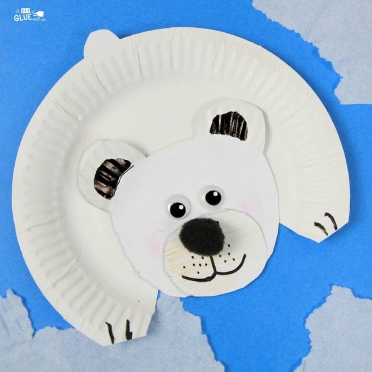 cute polar bear made from paper plate