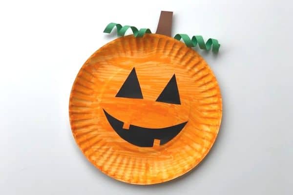 paper plate pumpkin face craft for kids