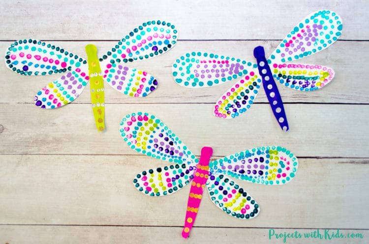 Colorful dragonfly craft made using q-tips