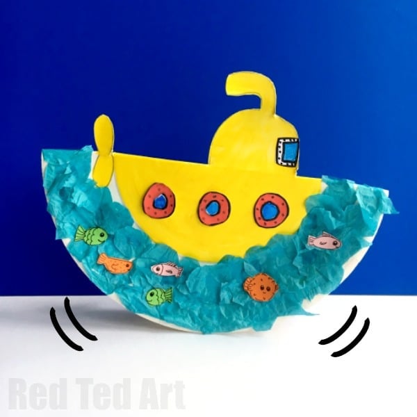 yellow rocking submarine made from paper plate
