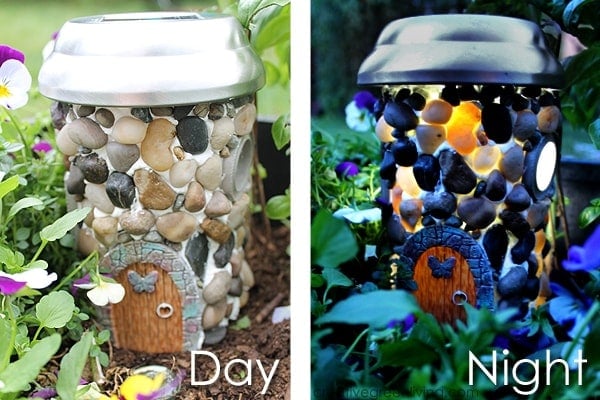 DIY Light up fairy garden house day and night split screen