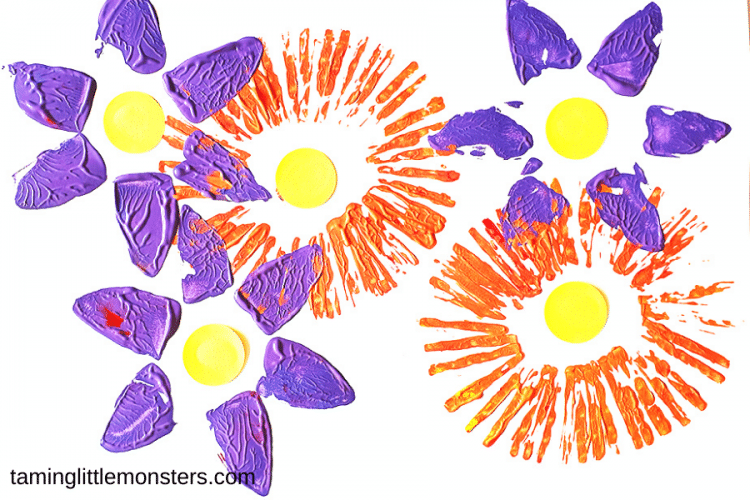 Toilet paper roll stamped flowers kid art project 