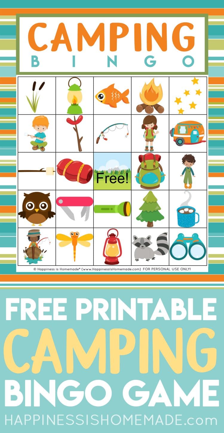 \"Free Printable Camping Bingo Game\" graphic 