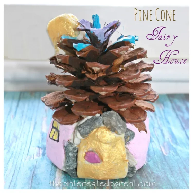 Pinecone fairy house for kids