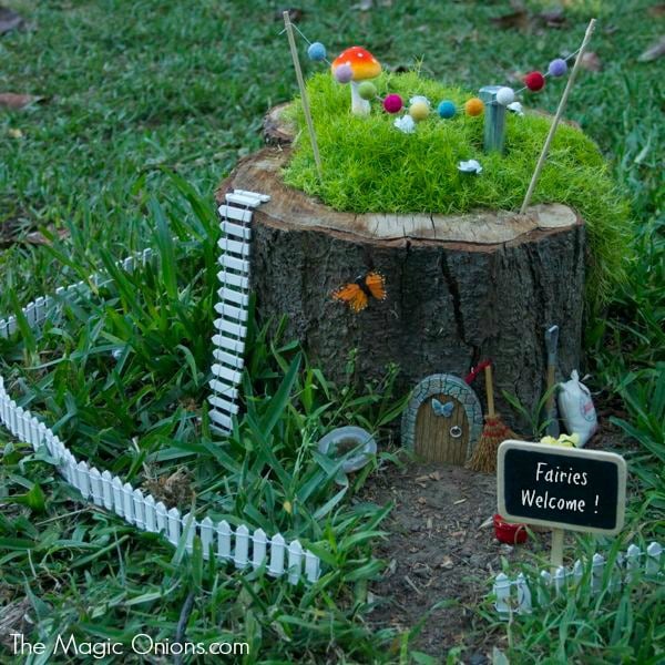 stump turned into fairy garden