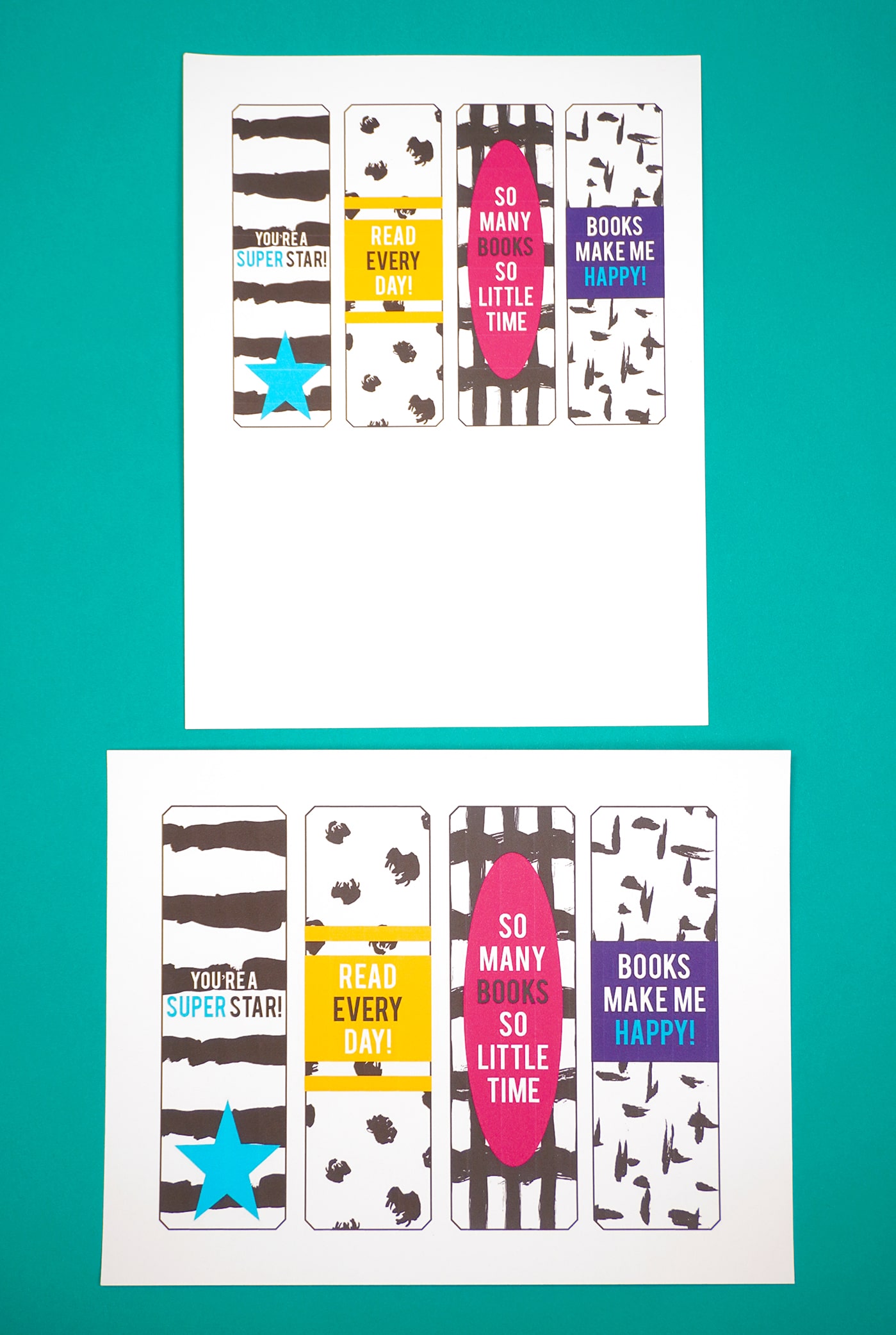 Printable bookmarks on teal backround