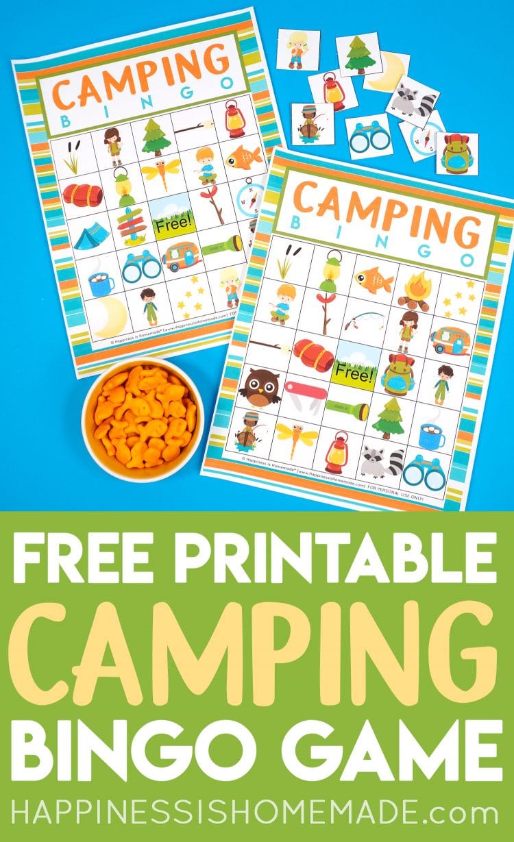 \"Free Printable Camping Bingo Game\" graphic 