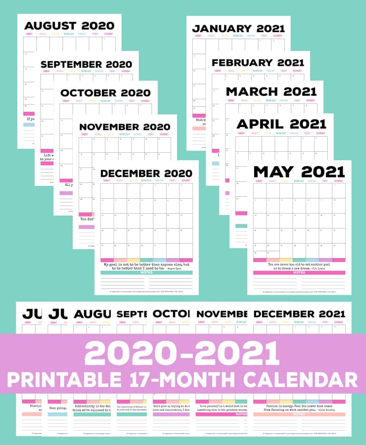 motivational calendar printable 2021 2020 2021 Free Printable Monthly Calendar Happiness Is Homemade motivational calendar printable 2021