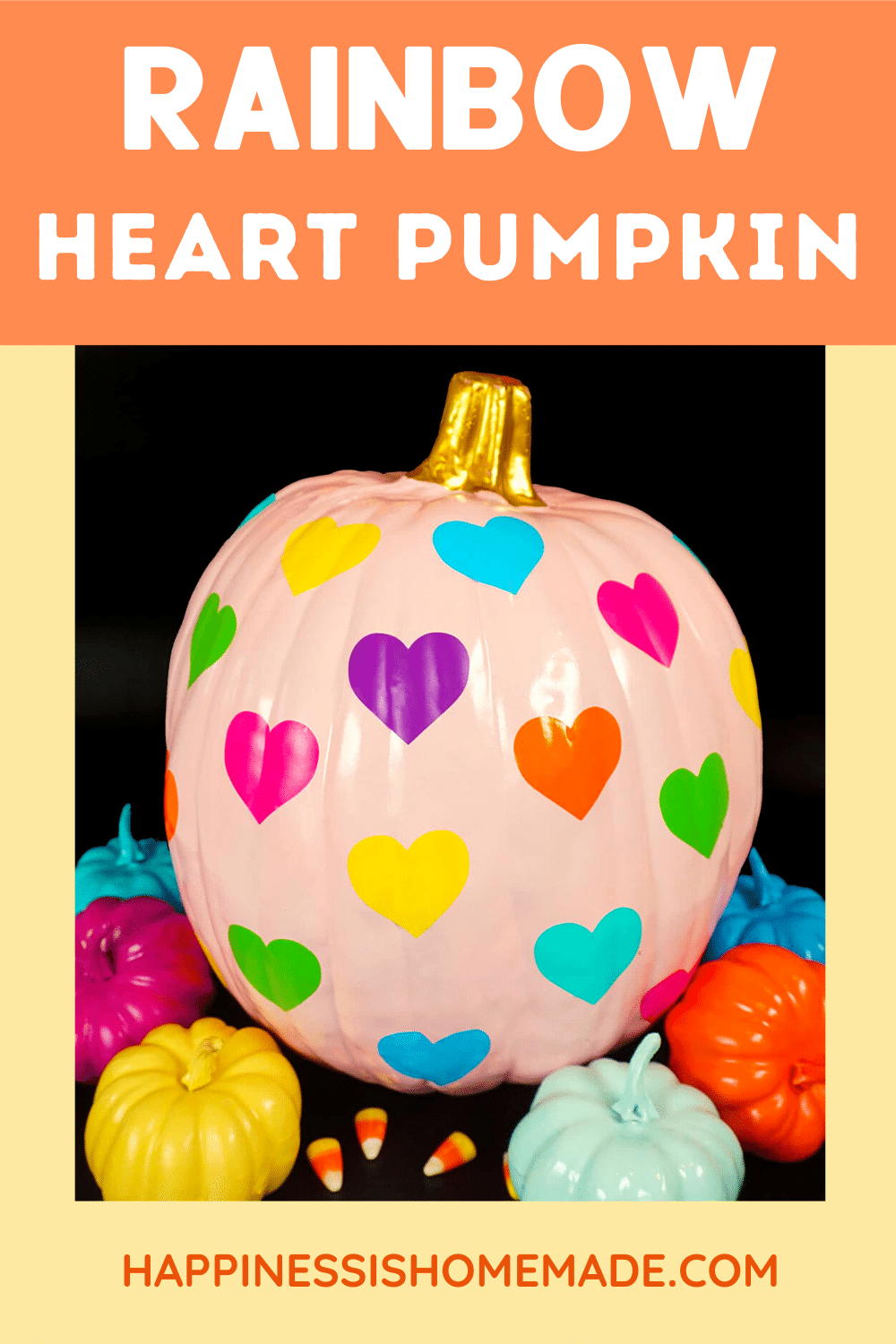 DIY rainbow heart pumpkin craft