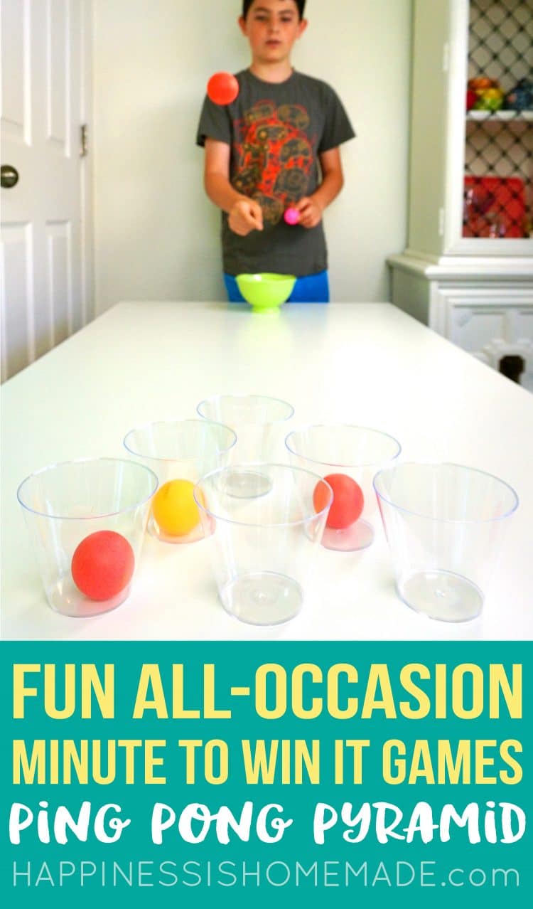 Ping pong pyramid graduation party game being played by a child