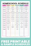 free printable homeschool schedules sheet