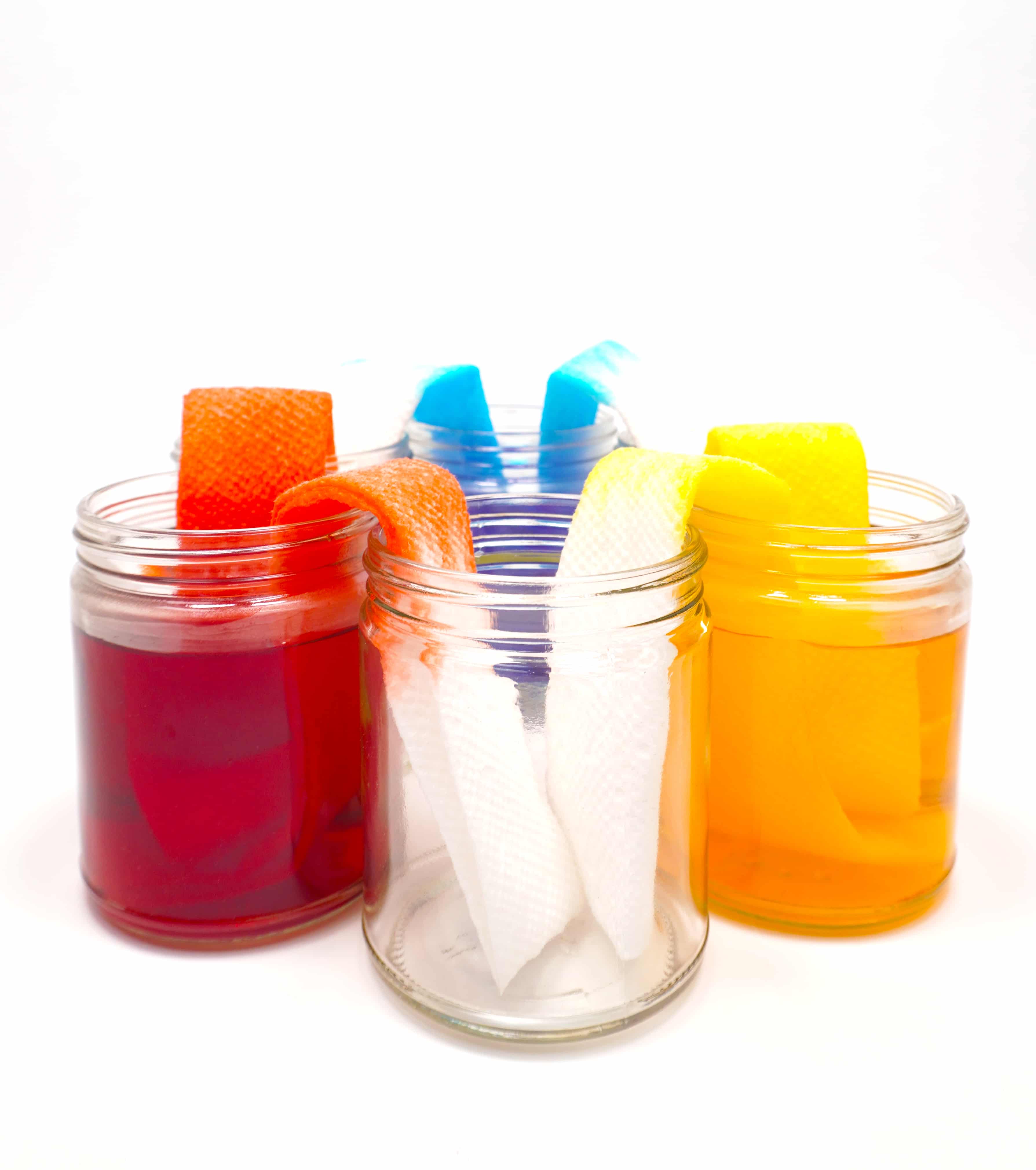 strips of paper folded between each jar 