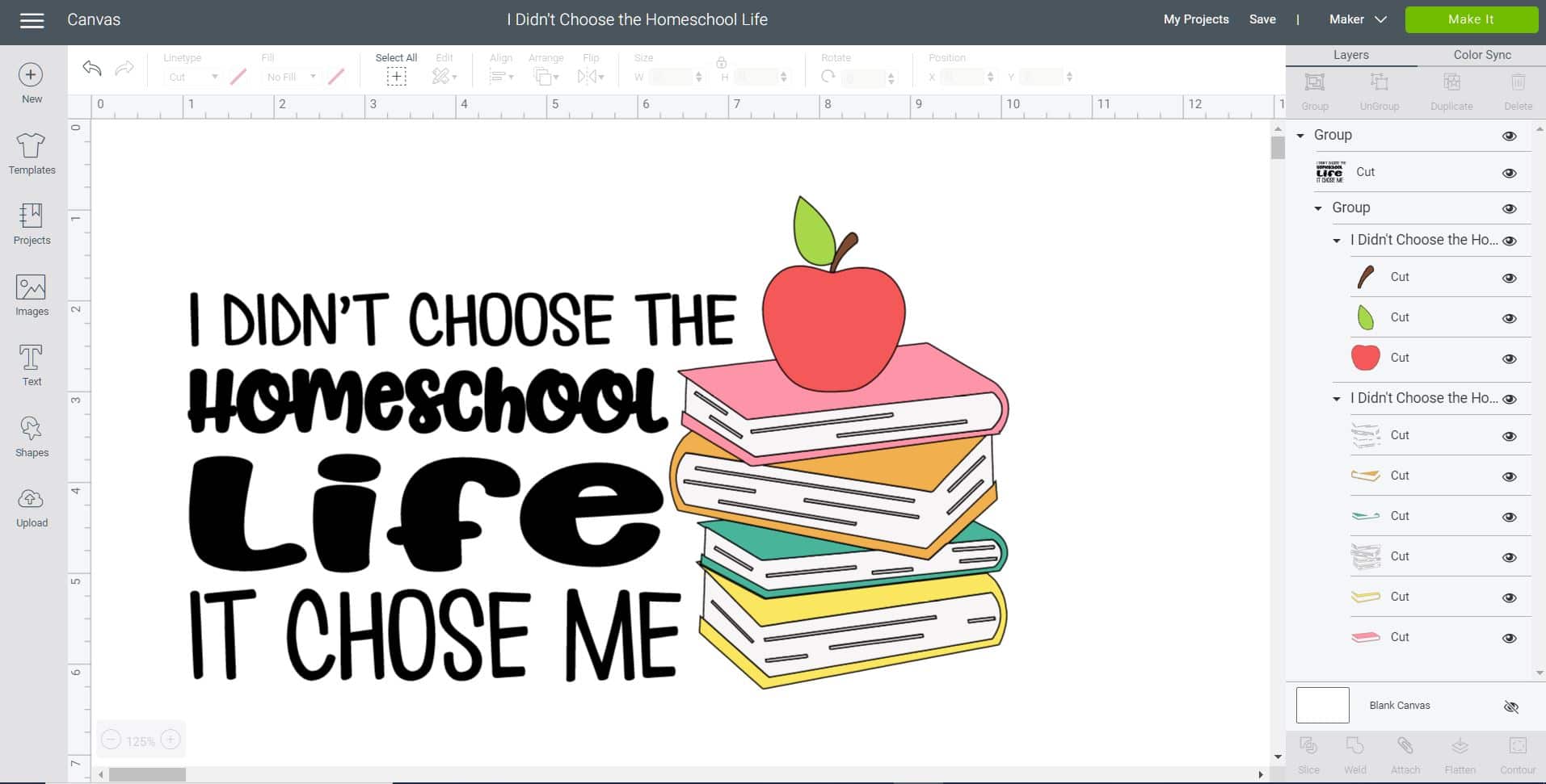 homeschool life svg file in cricut design space