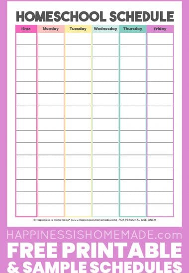 homeschool schedule printable template