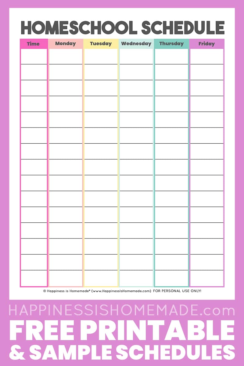 Homeschool Schedule Template: Free Printable