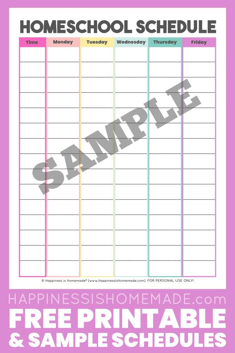 homeschool schedule printable template sample