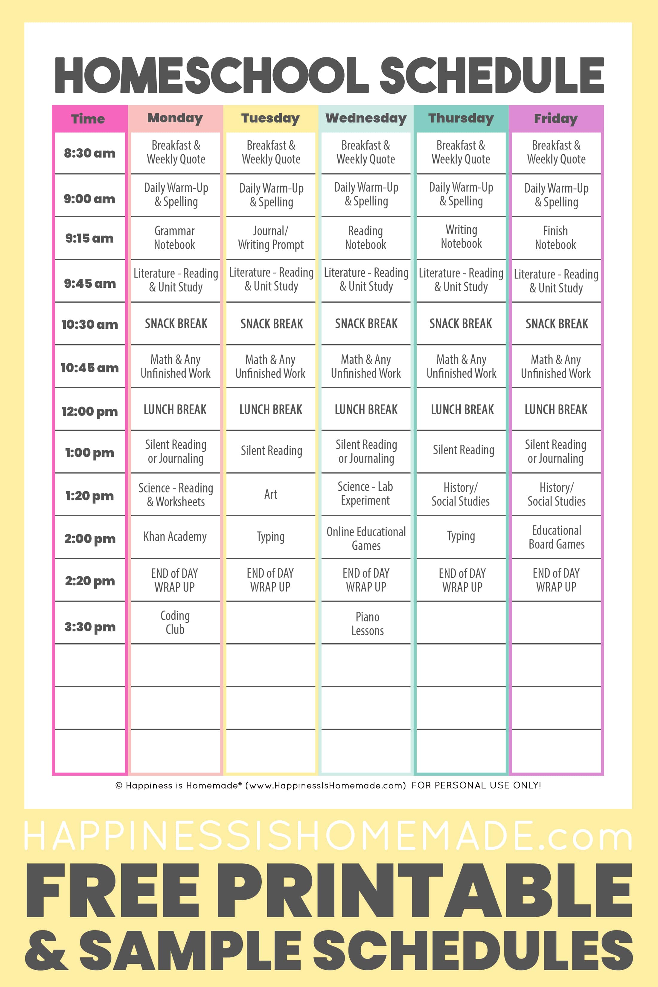 homeschool schedule printable filled in