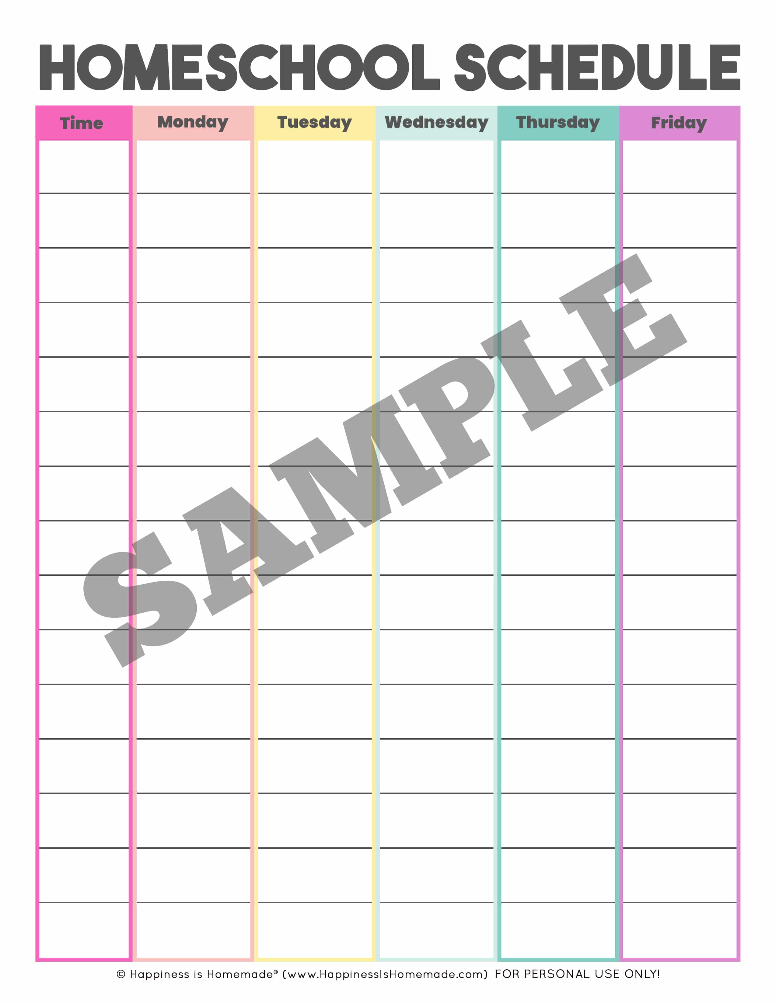 homeschool schedule template sample