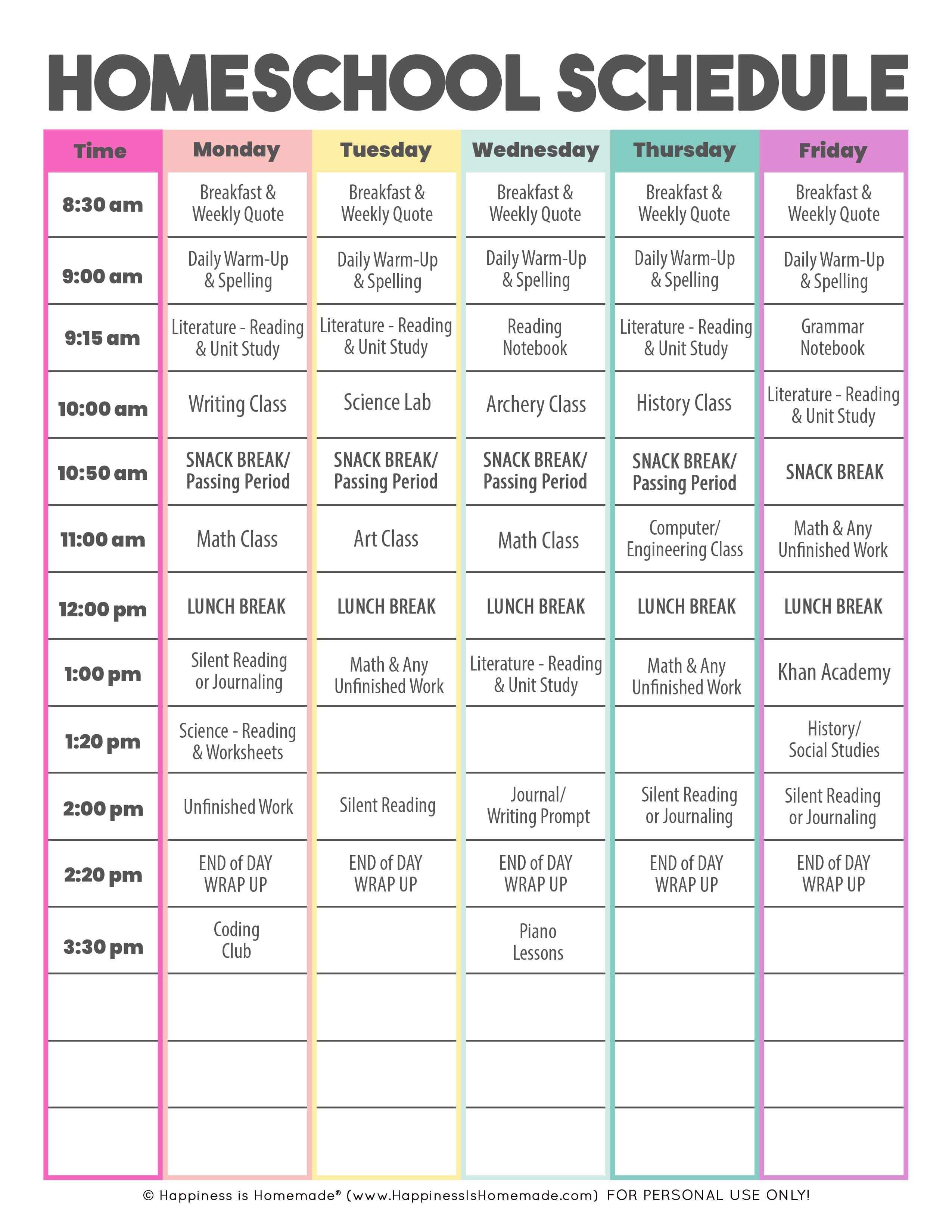homeschool schedule with hybrid classes