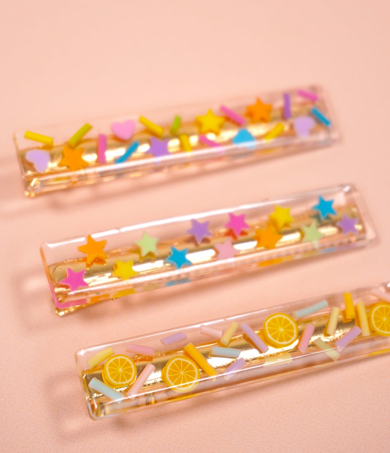 DIY sprinkle resin barrettes and hair clips