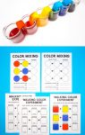 Walking Rainbow STEM Activity and Printables - cups of rainbow water and color mixing printables